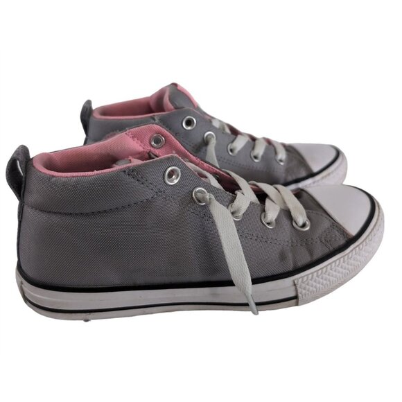 Converse Chuck Taylor All Star Sneaker Shoe Girls 4 Gray Pink Mid Lace Up - Picture 5 of 10